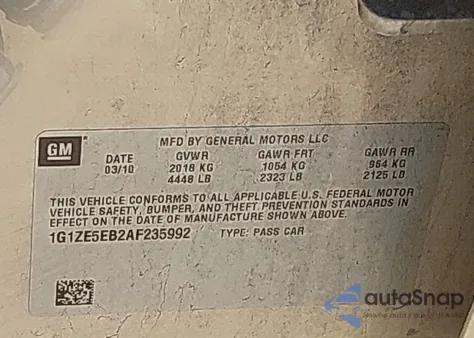 2010 Chevrolet Malibu Ltz from USA, damaged, VIN 1G1ZE5EB2AF235992